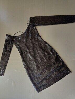 Express Black Sequin One Shoulder Mini Dress XS Party Club